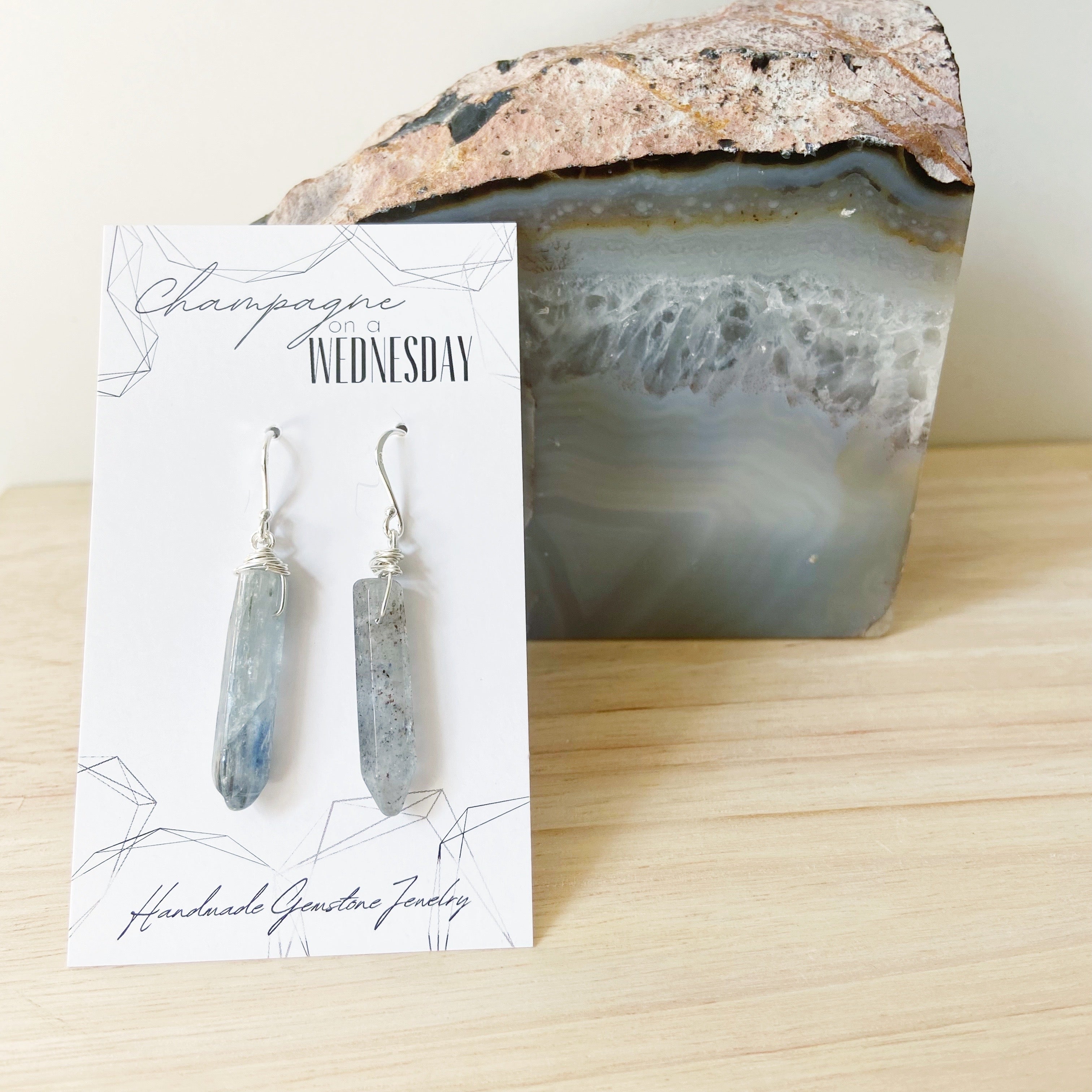 Kyanite and moonstone gemstone outlet gold dangle earrings